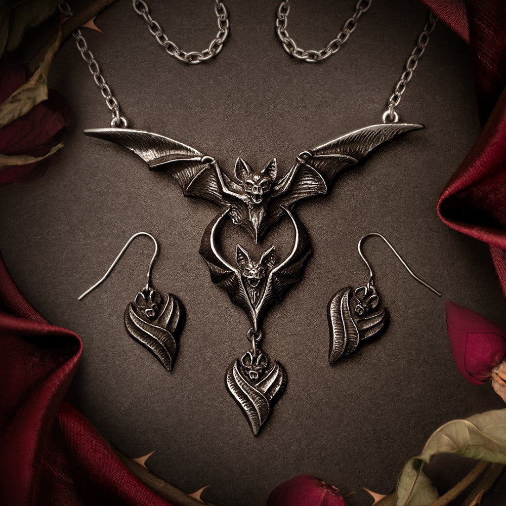 Gothic bat earrings Set worn as alternative fashion accessory