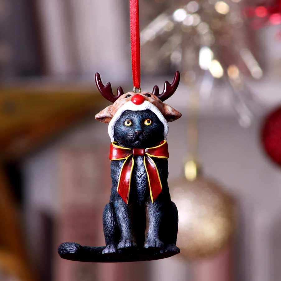 Reindeer Cat Hanging Ornament by Lisa Parker 9cm