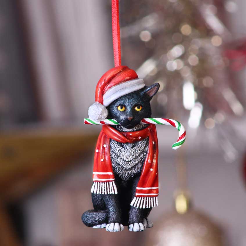 Candy Cane Cat Hanging Ornament by Lisa Parker 9cm