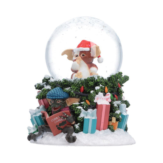 Gremlins Christmas Carol Snow Globe showing its detailed tree-shaped design and festive scene with swirling snowflakes creating a magical winter effect