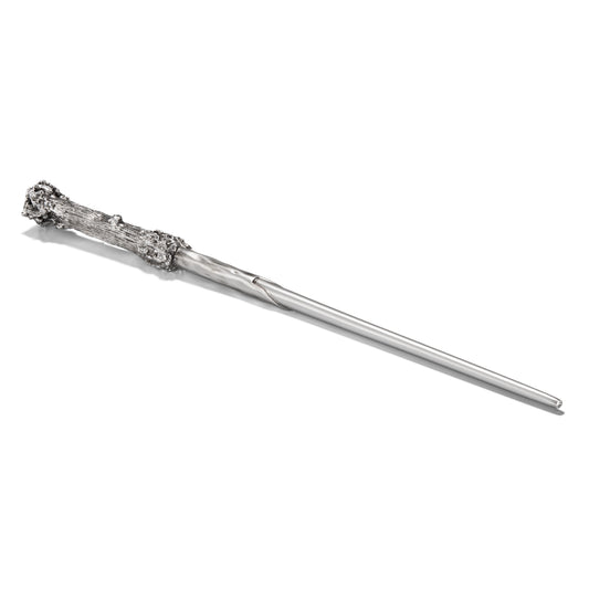 Close-up of Harry Potter wand detail antique silver finish