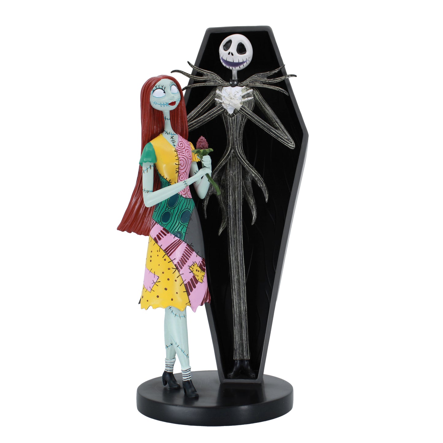 Jack Skellington and Sally Coffin Figurine 24cm by Disney Showcase featuring the beloved Nightmare Before Christmas couple in a Gothic coffin-inspired design.