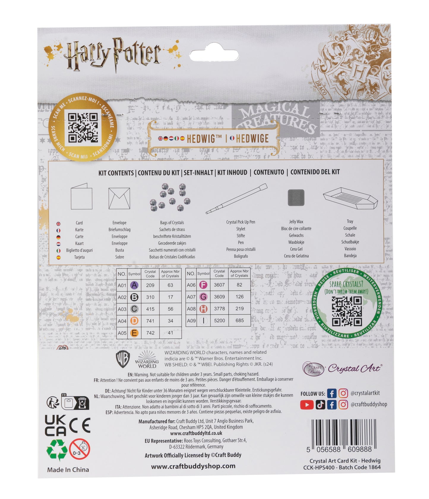 "HOGWARTS & HEDWIG" Harry Potter Crystal Art Card