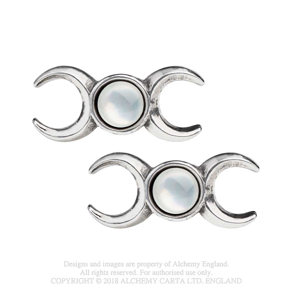 Triple Goddess stud earrings gothic moon phase jewellery