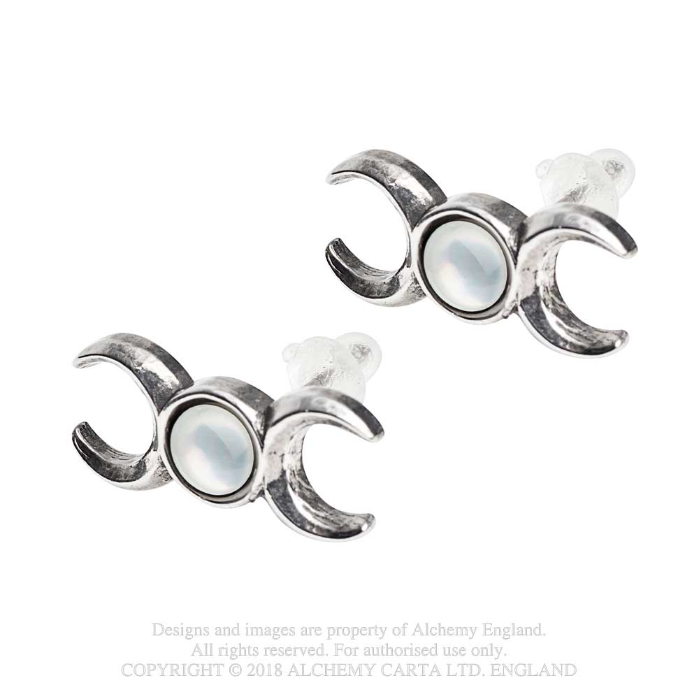 Gothic moon stud earrings with mother of pearl centre