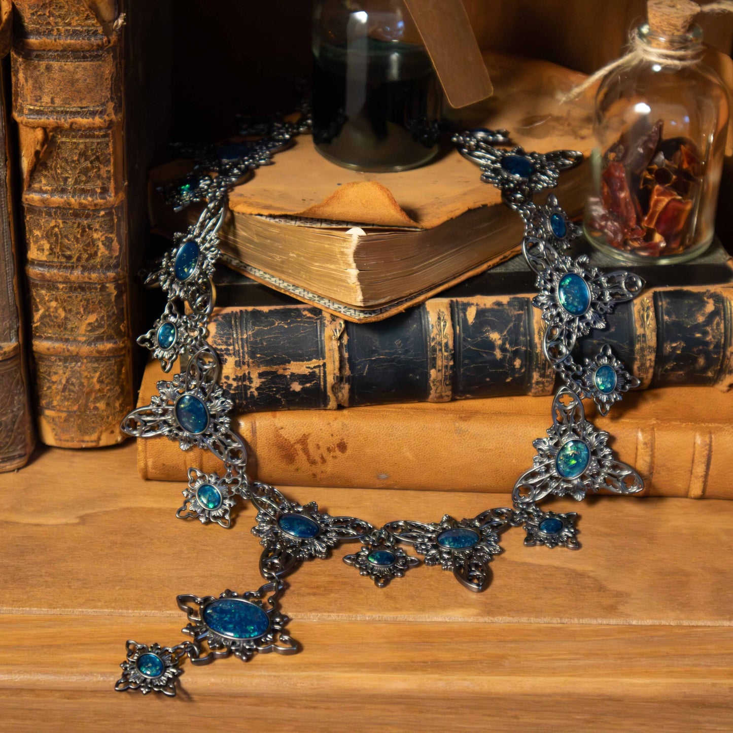Harry Potter cursed necklace with blue stones detail