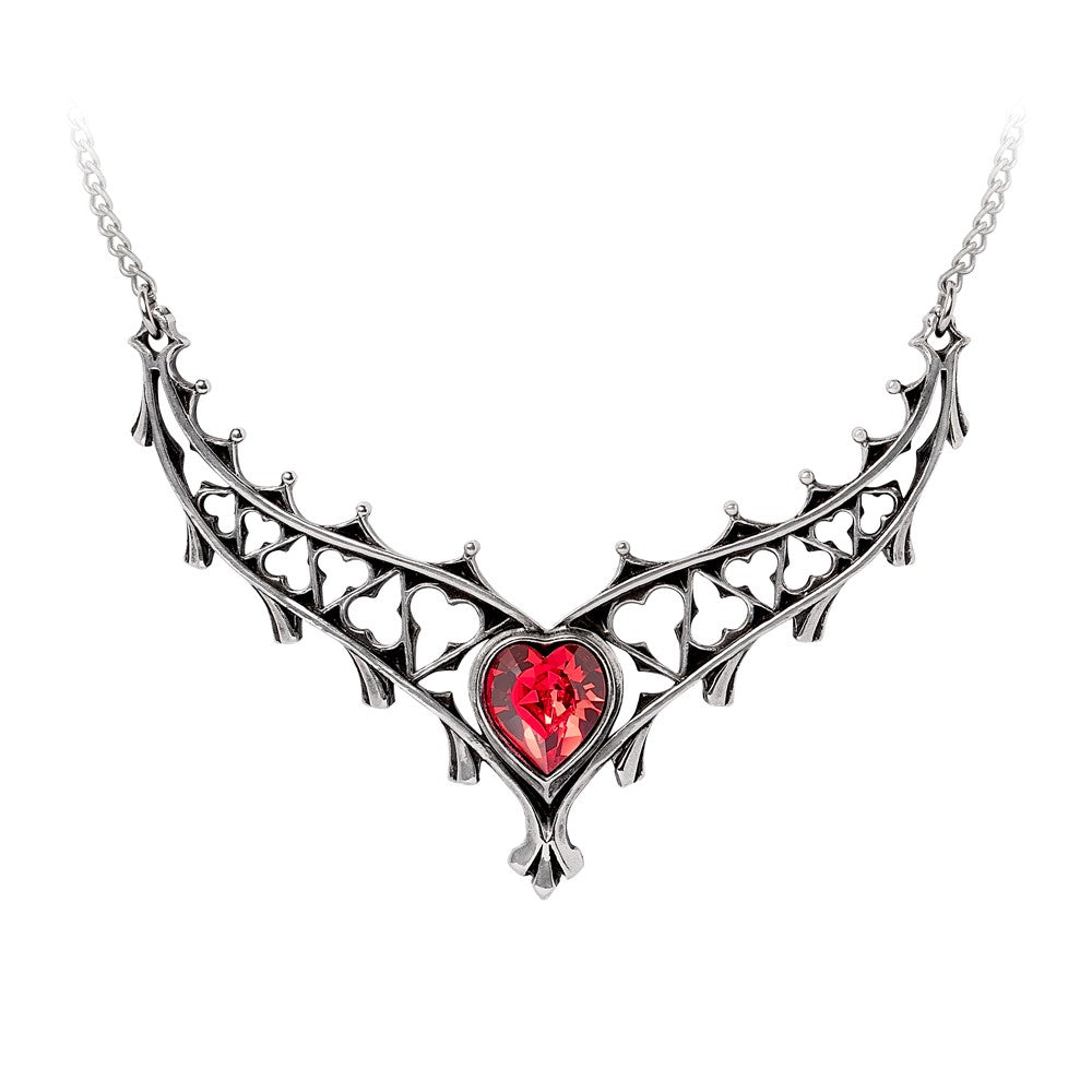 Elizabethan gothic necklace with red heart crystal