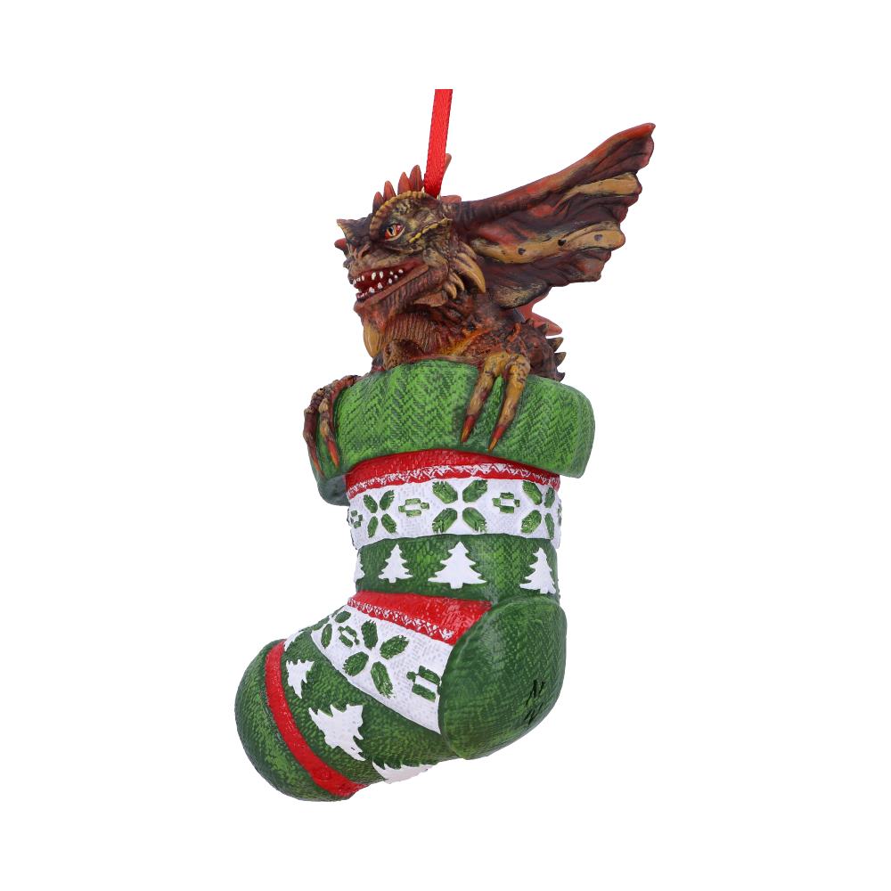 Side view of hand painted Gremlins Mohawk stocking ornament