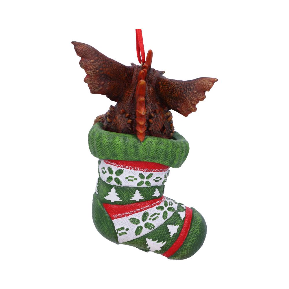 Back view of the Gremlins™ Mohawk™ in Stocking Hanging Ornament showing detailed stocking patterns and hand-painted finish