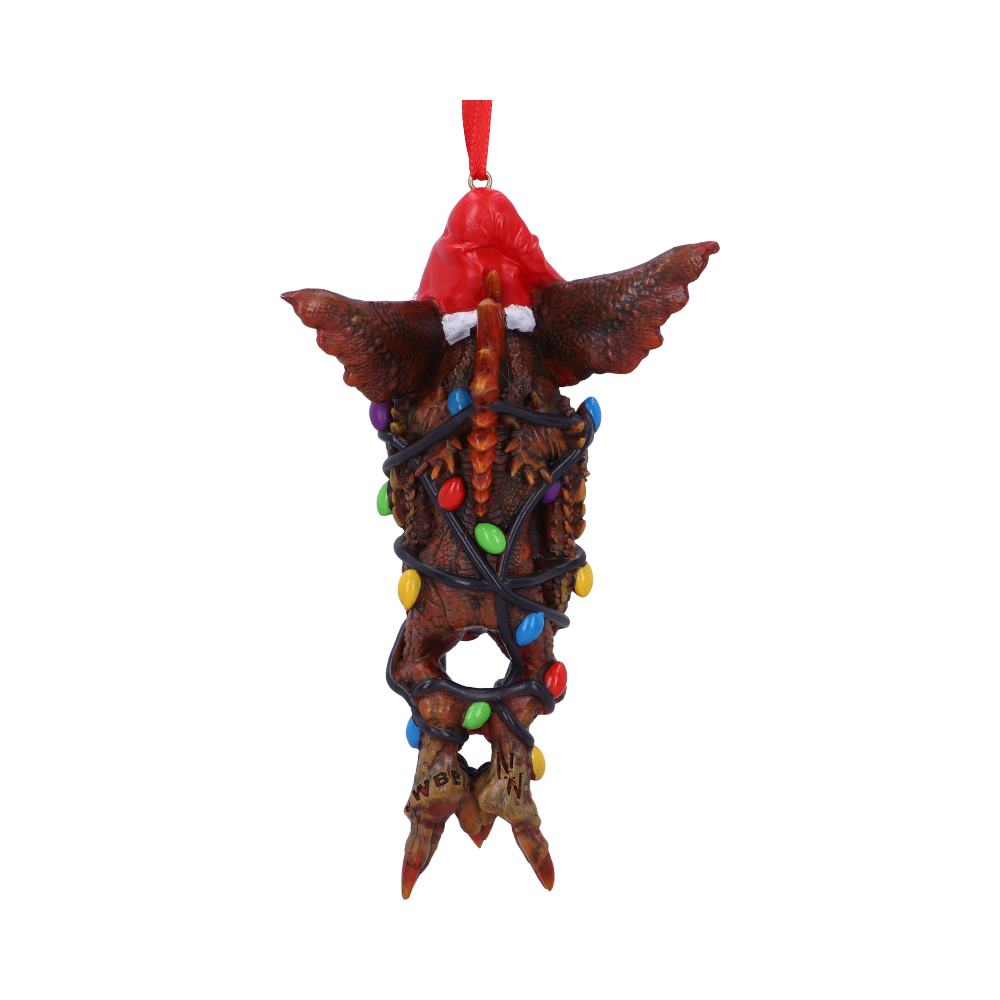 Back view of the Gremlins™ Mohawk™ in Fairy Lights Hanging Ornament showing detailed sculpting, fairy lights, and hand-painted finish