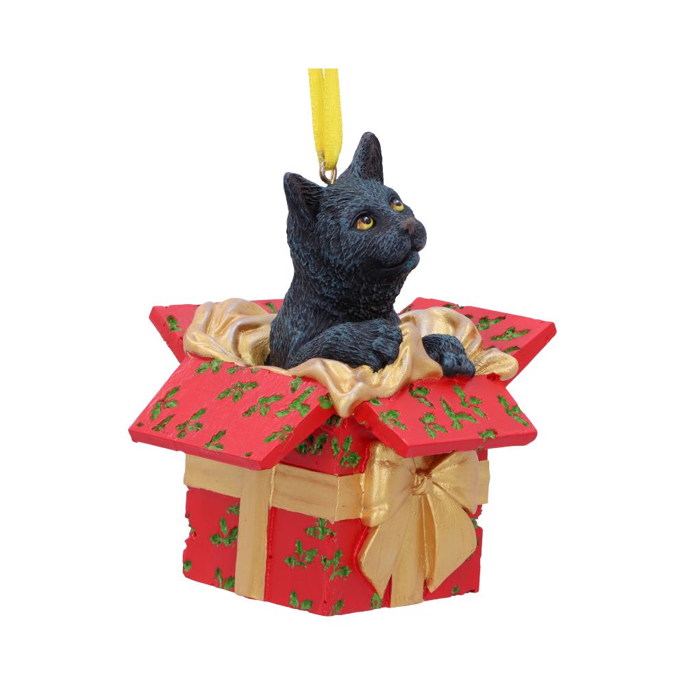 Present Cat Hanging Ornament by Lisa Parker 9cm