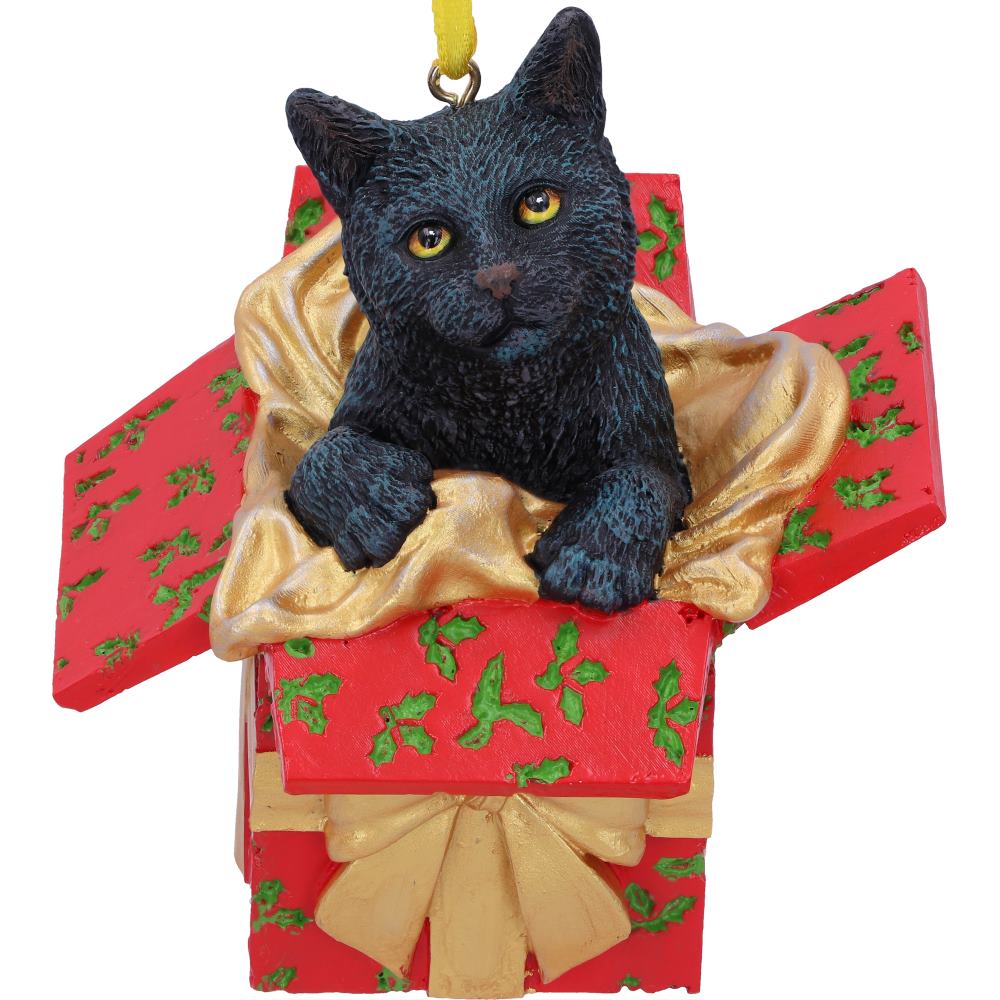 Present Cat Hanging Ornament by Lisa Parker 9cm