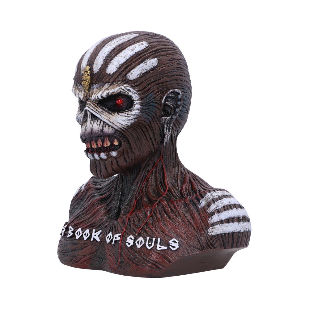 Side view of hand-painted Book of Souls Iron Maiden bust box
