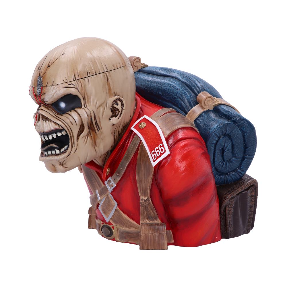 Side view of hand-painted Iron Maiden The Trooper bust box