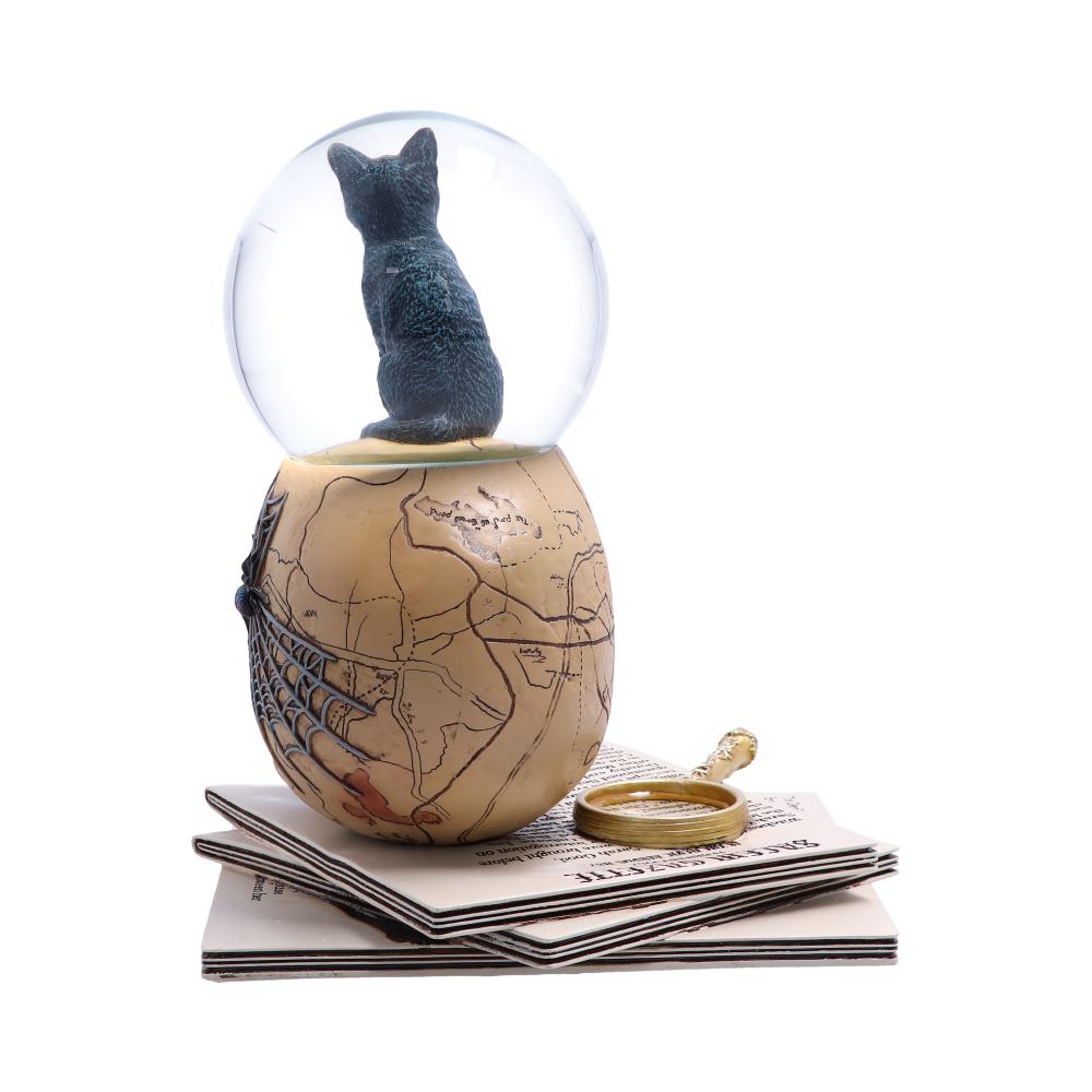 Rear view of the Spirits of Salem Snow Globe showing the detailed Gothic resin base and atmospheric Salem-inspired artwork.