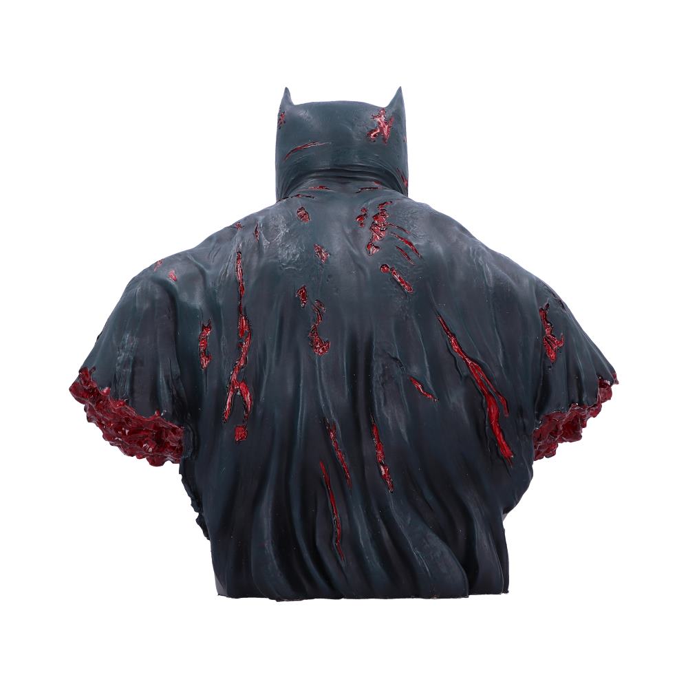 Back view of the Batman DCeased Bust showing sculpted costume detail, cape styling, and hand-painted finish
