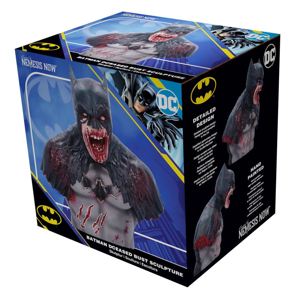 Packaging box of Official Batman DCeased collectible bust with logo