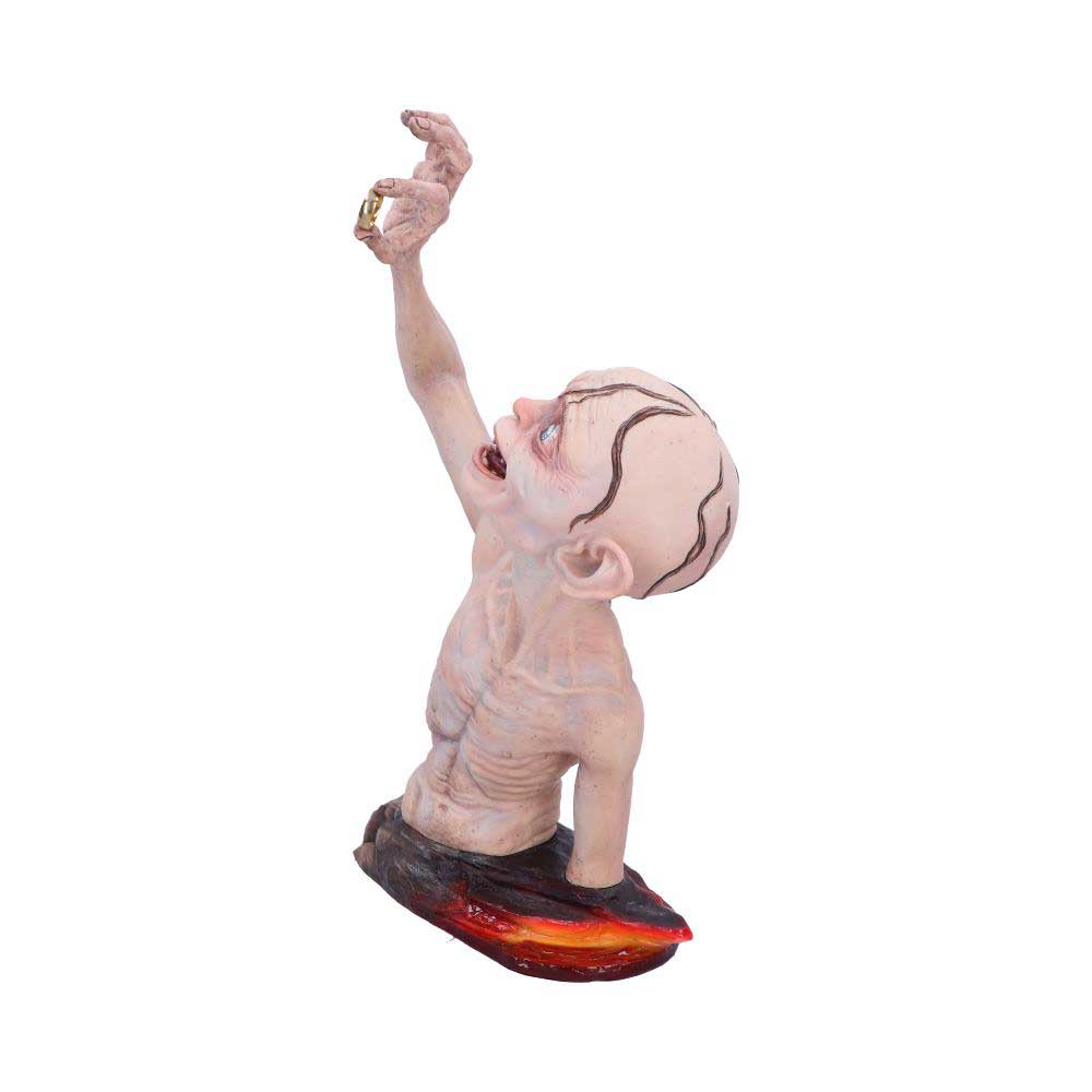 Side view of Gollum collectible bust with Volcanic lava base detail on Gollum bust