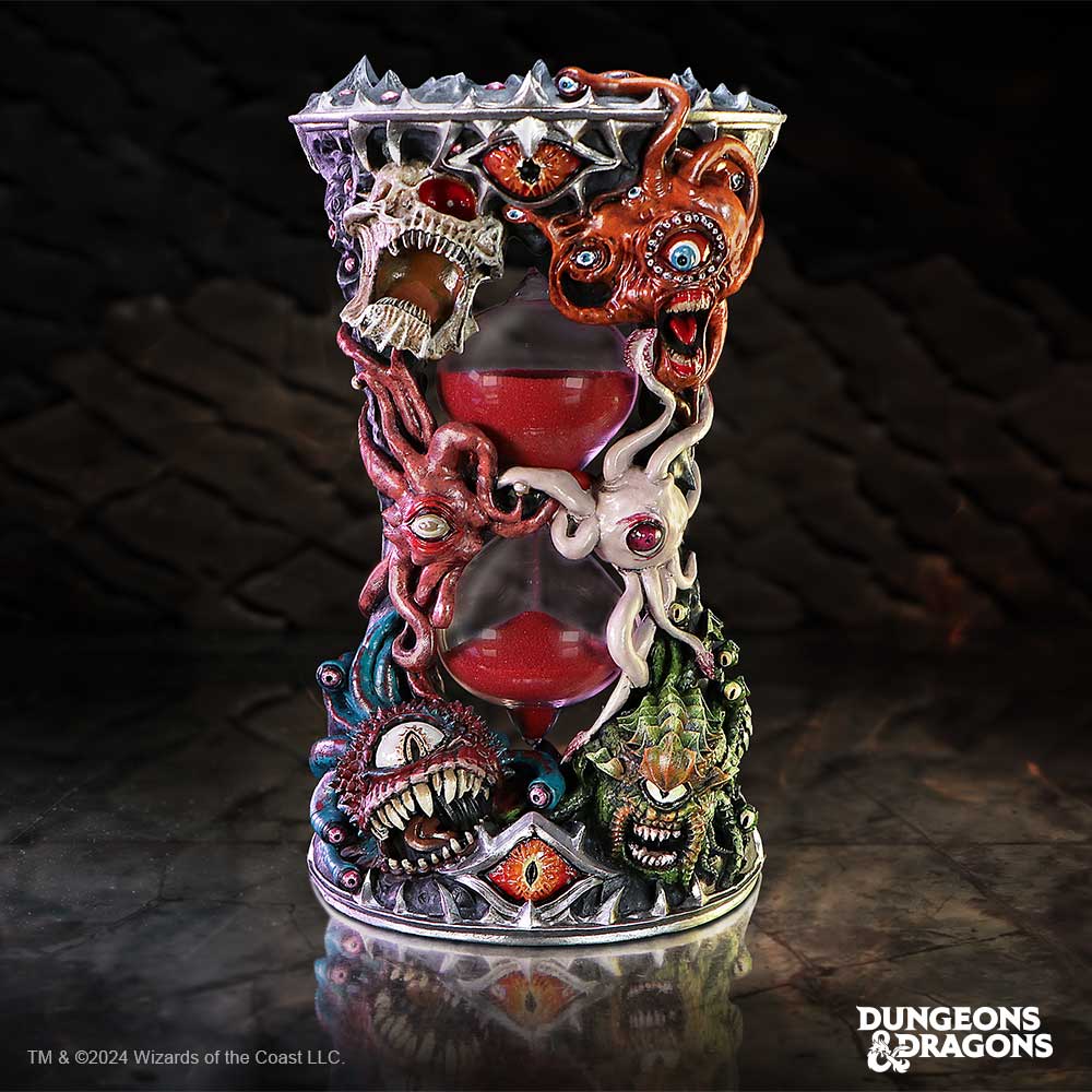 Hand-painted D&D Beholder collectible timer on display