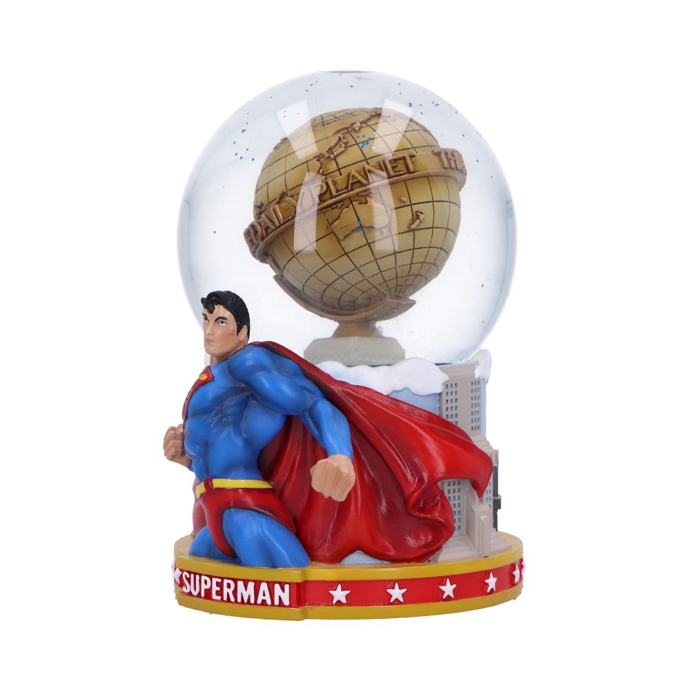 Side view of hand painted DC Superman Daily Planet snow globe