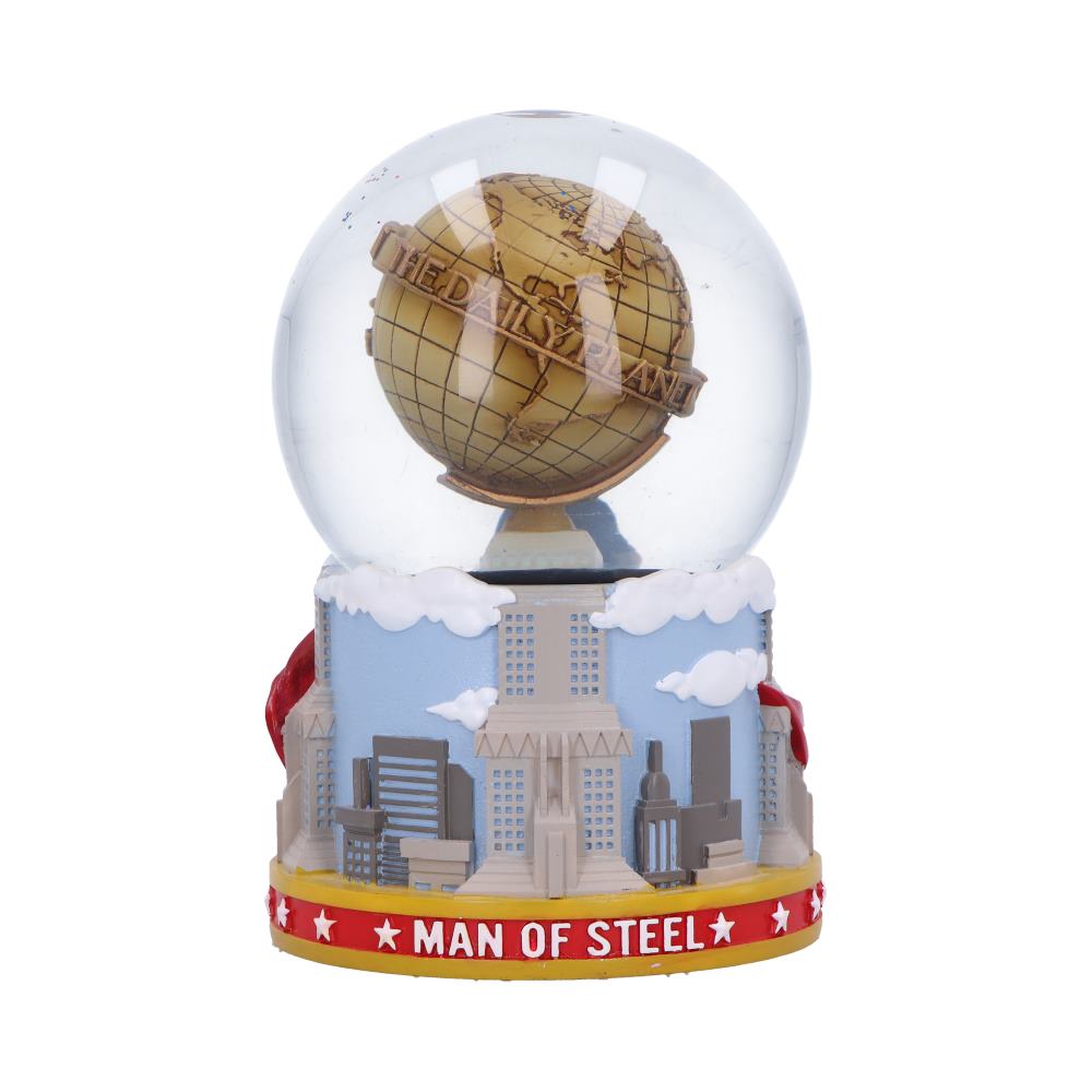 Back view of the DC The Daily Planet Superman Snow Globe showing base detailing, cape sculpting, and hand-painted finish