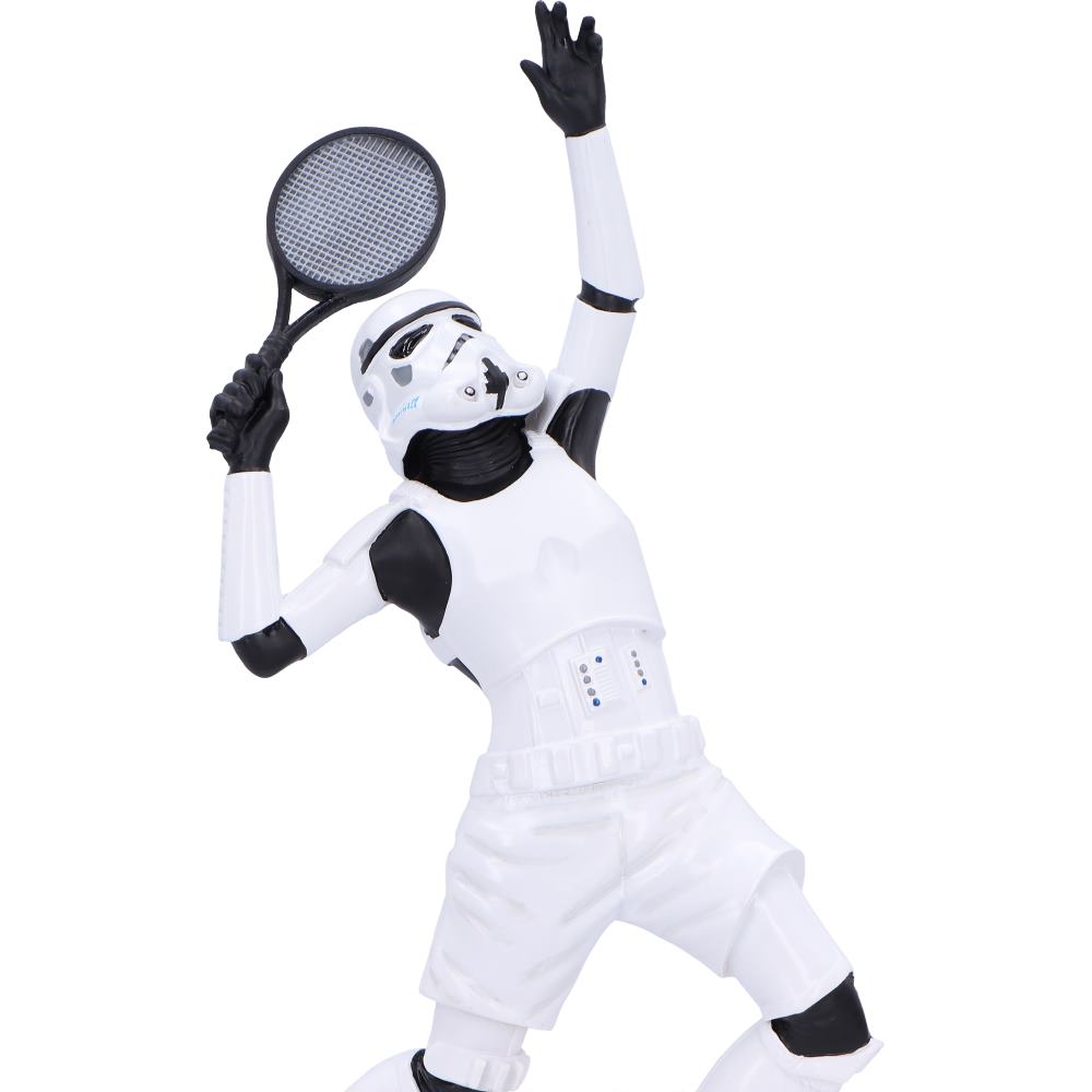 Stormtrooper tennis serve resin figurine in a stormtrooper costume holding a tennis racket