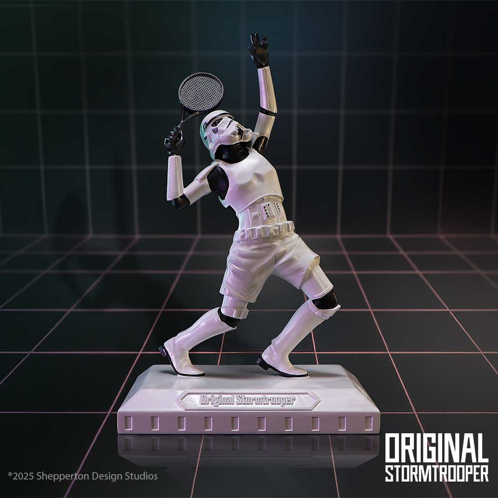 Stormtrooper tennis display ornament with on a base playing tennis