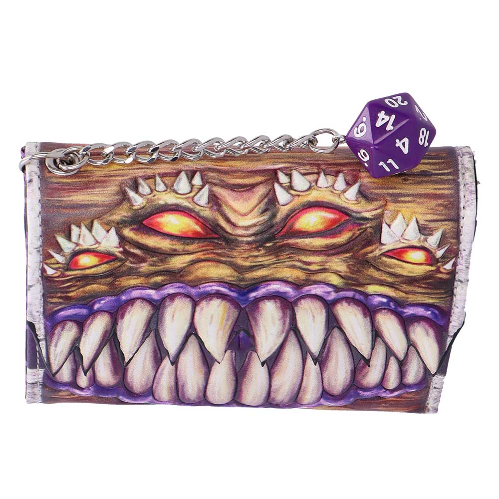D&D Mimic wallet front view showing creature face detail