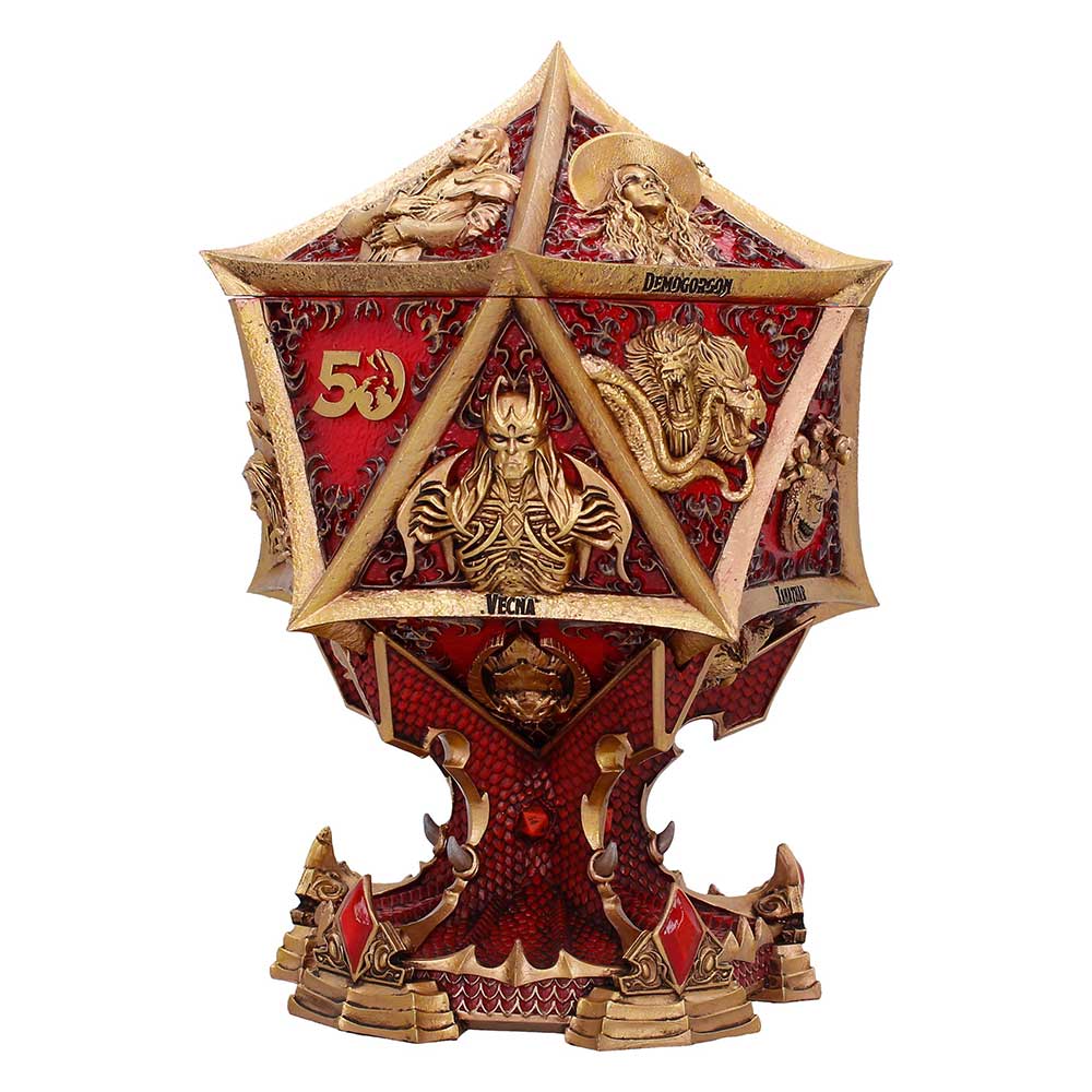 Official D&D D20 display box with gold monster artwork