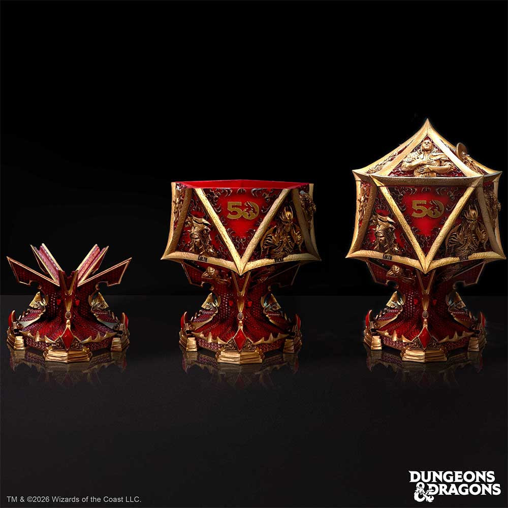 Decorative items with geometric designs featuring the Dungeons & Dragons logo