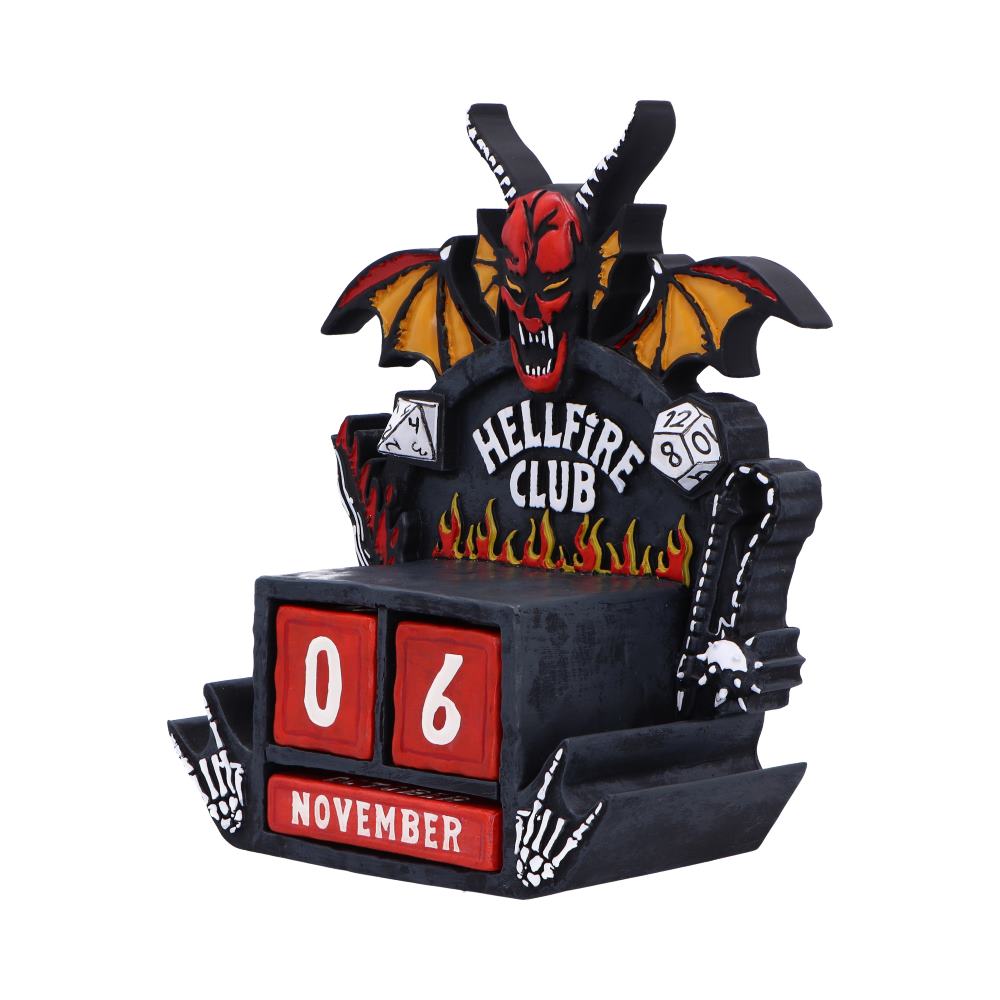 Decorative calendar with a devil design and 'Hellfire Club' text