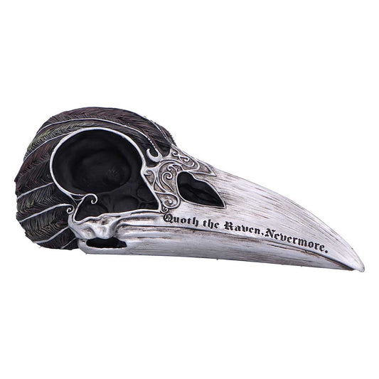 Gothic raven skull ornament with silver beak
