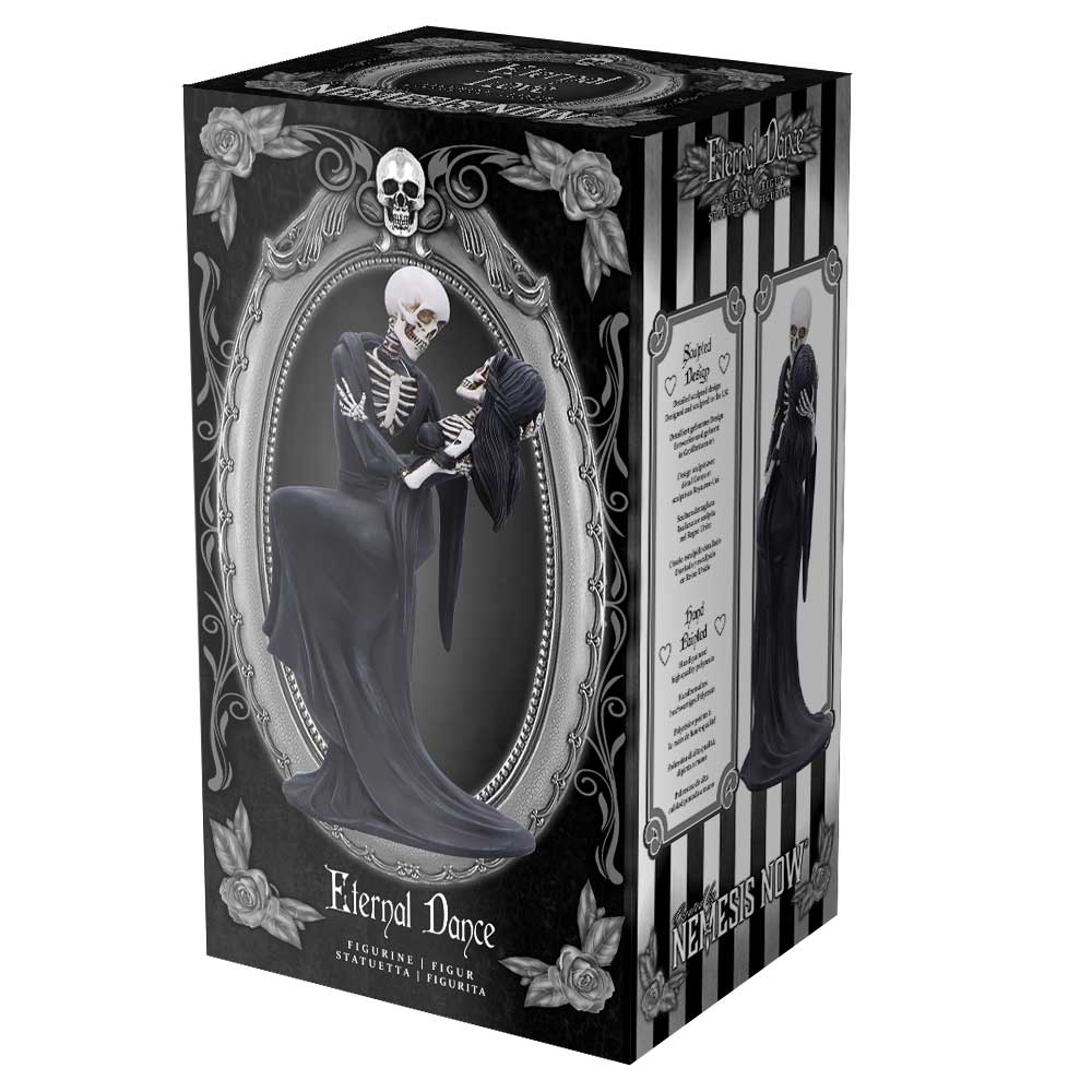 Gothic-themed product packaging with skeleton design and 'Eternal Dance' text.