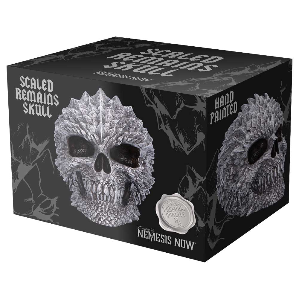 Nemesis Now Scaled Remains skull figurine in branded packaging