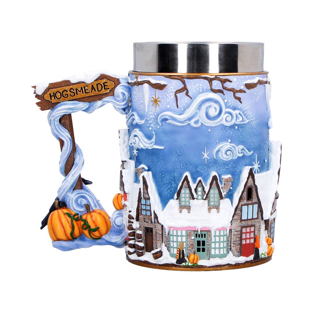 Back view of Harry Potter Hogsmeade Village tankard showing village detail