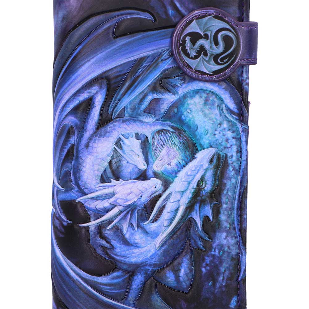 Purse with blue dragon design and circular emblem