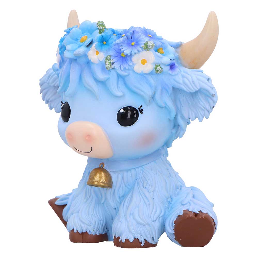 Blue cow figurine with flowers