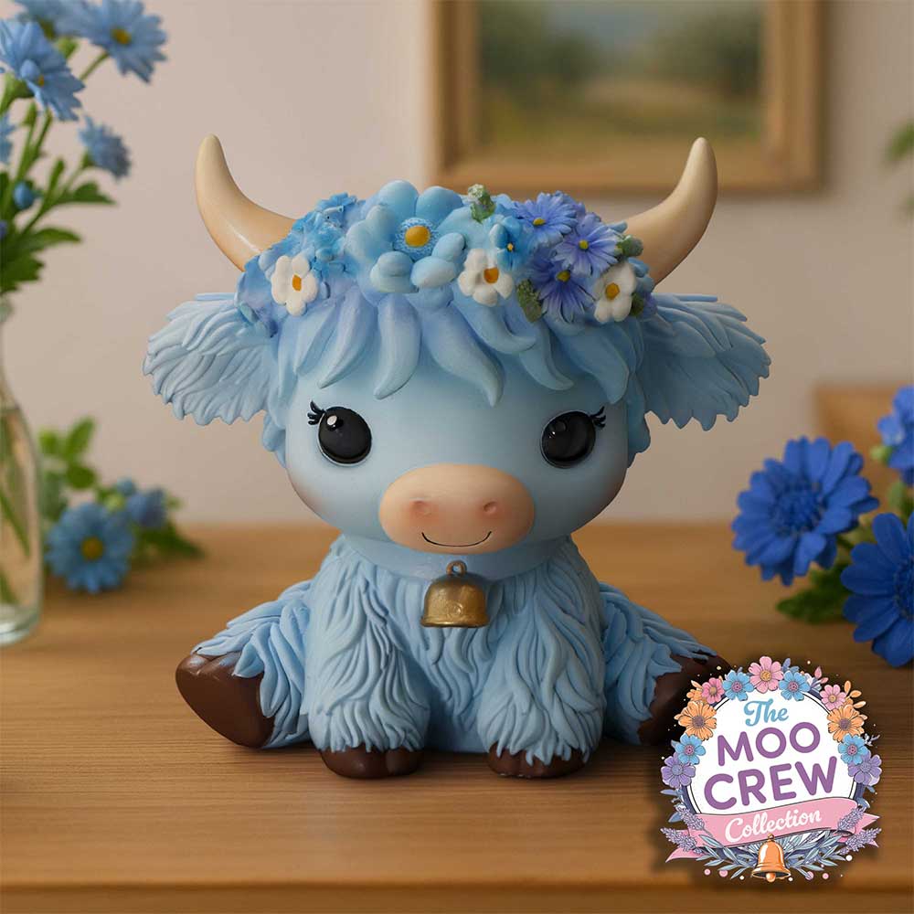 Blue cow figurine with flowers