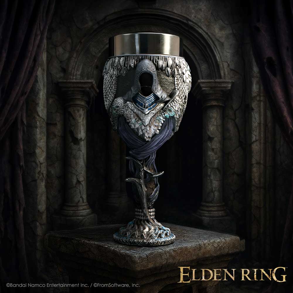 Official Elden Ring goblet with assassin detail on display