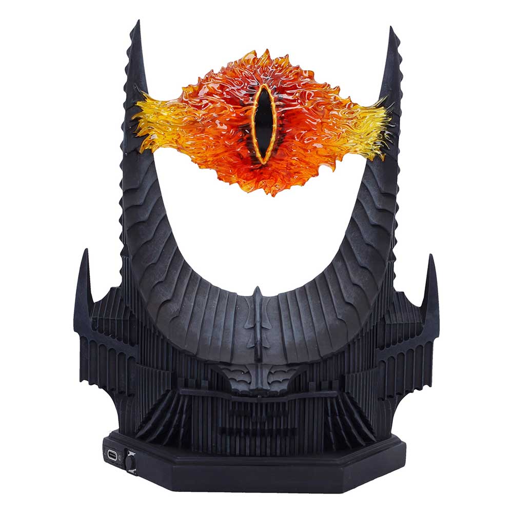 Eye of Sauron lamp glowing with orange and yellow light