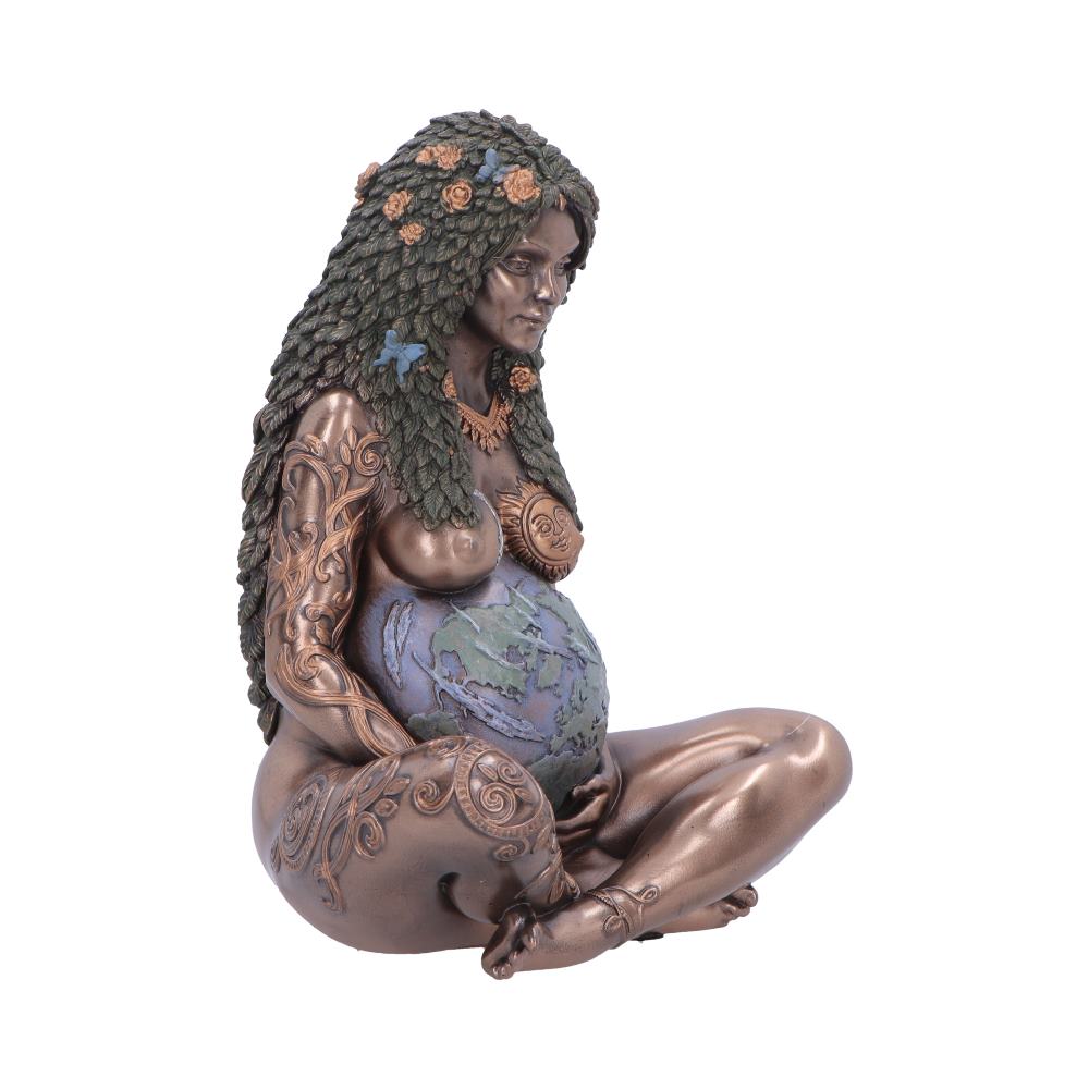 Hand-painted Bronze Mother Earth goddess figurine with globe belly