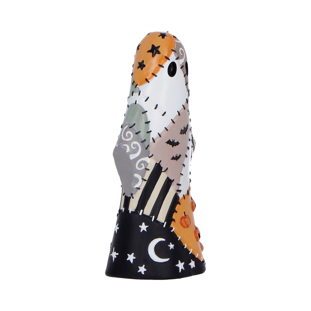 Detailed hand-painted finish and contrasting patterns on Boo-Who? Patch figurine