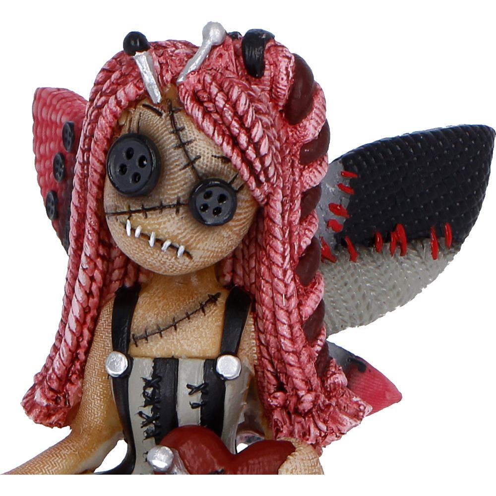 Close-up of stitched wings and button eye detail
