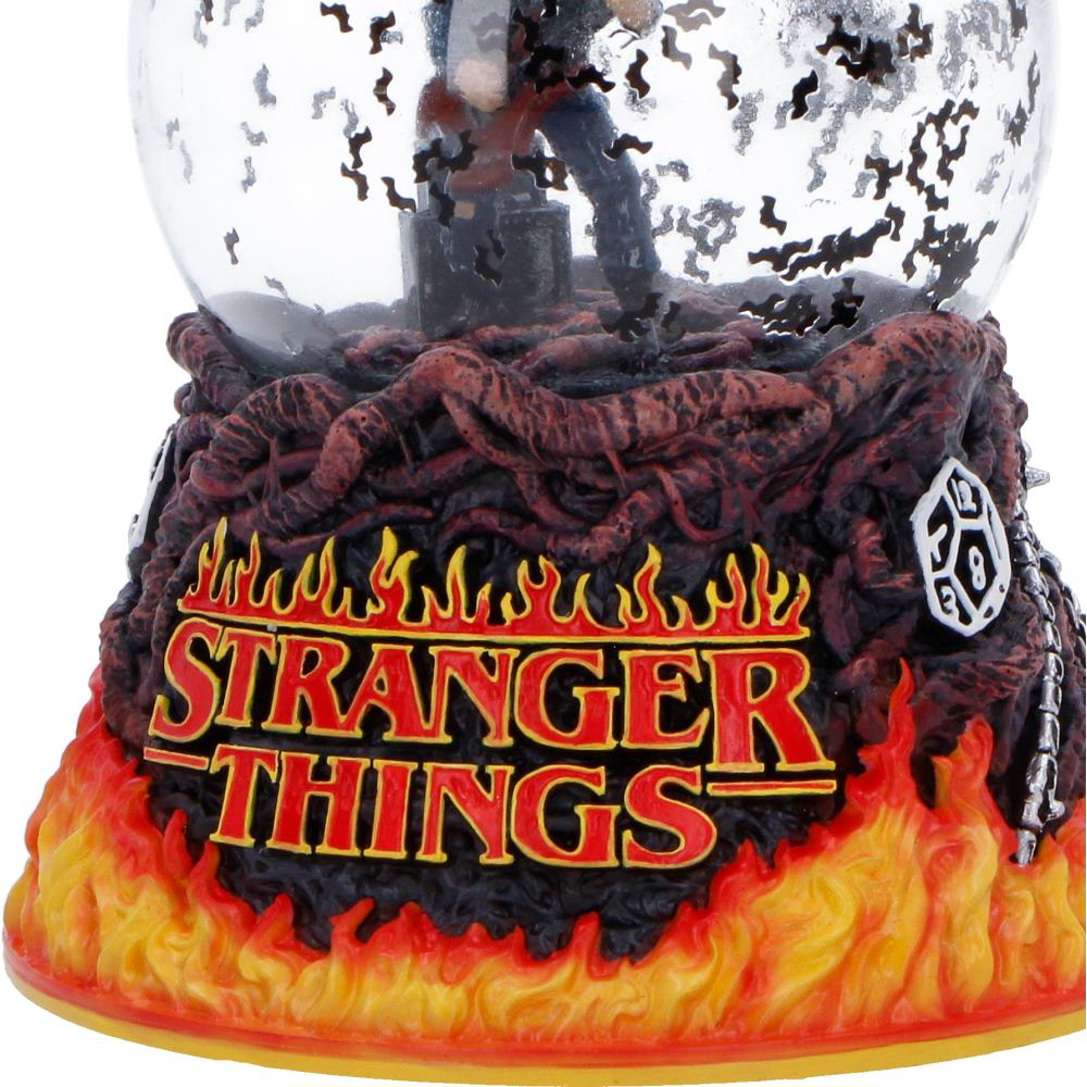 Fiery Stranger Things base with Hellfire Club detail with Upside Down vine detailing on snow globe base