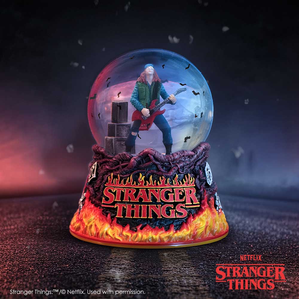 Stranger Things Eddie’s Sacrifice snow globe with Eddie Munson holding a guitar
