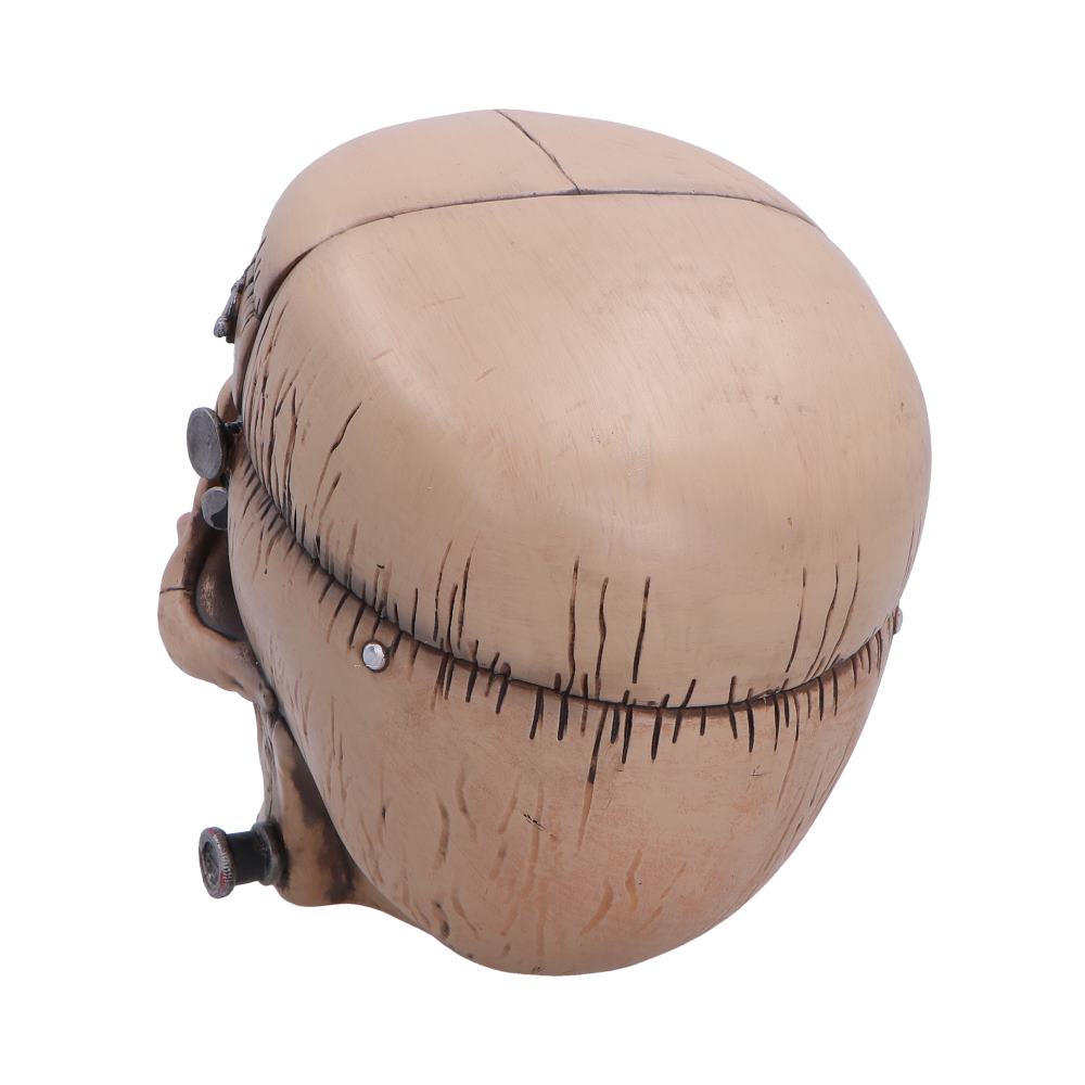 Rear view of the Hall of Horrors: The Monster of Madness Skull Figurine showing detailed stitching, realistic skull textures, and premium hand-painted resin craftsmanship.