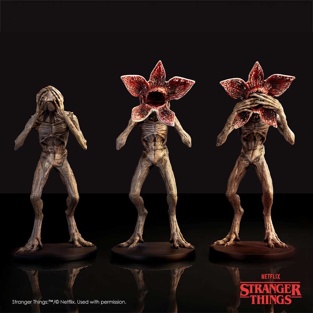 Officially licensed Stranger Things Three Wise Demogorgons collectible set for fans and collectors displayed side by side