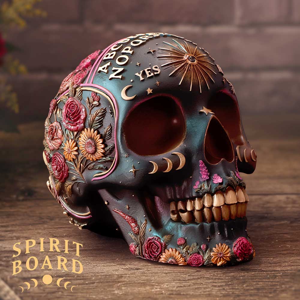 Spirit Board Bloom Skull 14.8cm displayed as a mystical Gothic home accessory