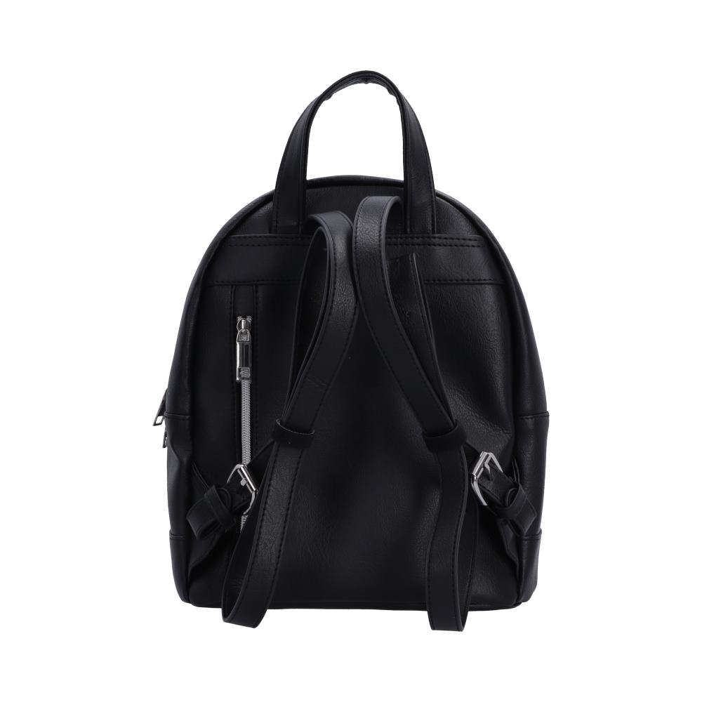 Rear view of Aracnafaria Anne Stokes gothic fantasy backpack with dual top handles, adjustable shoulder straps, and a front zippered pocket