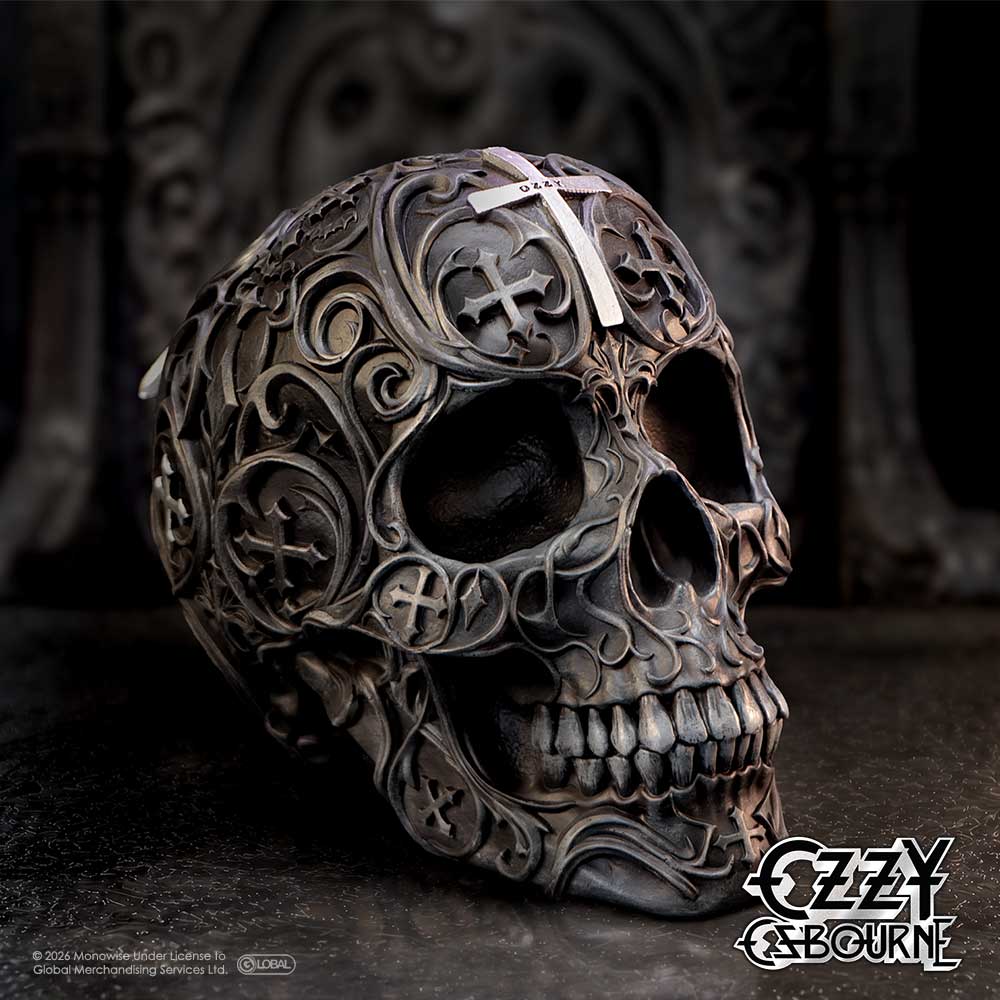 Prince of Darkness skull collectible by Nemesis Now on display